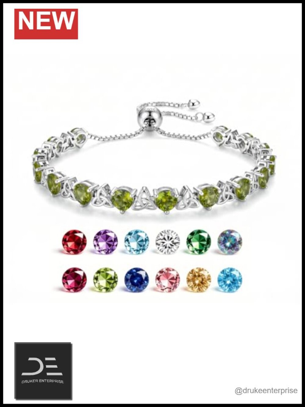 ETERMBOL August Birthstone Tennis Bracelet 925 Sterling Silver 8ct Peridot